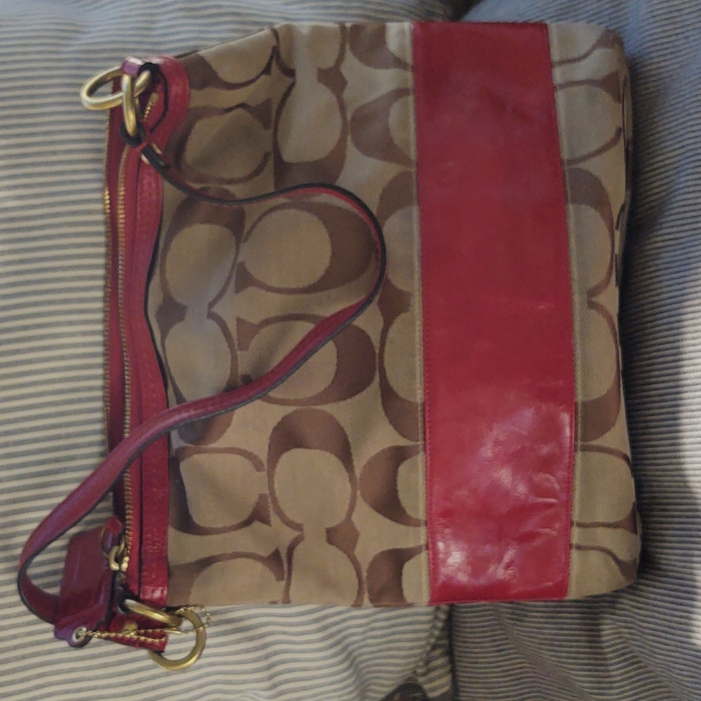 Coach multi purpose red & tan bag